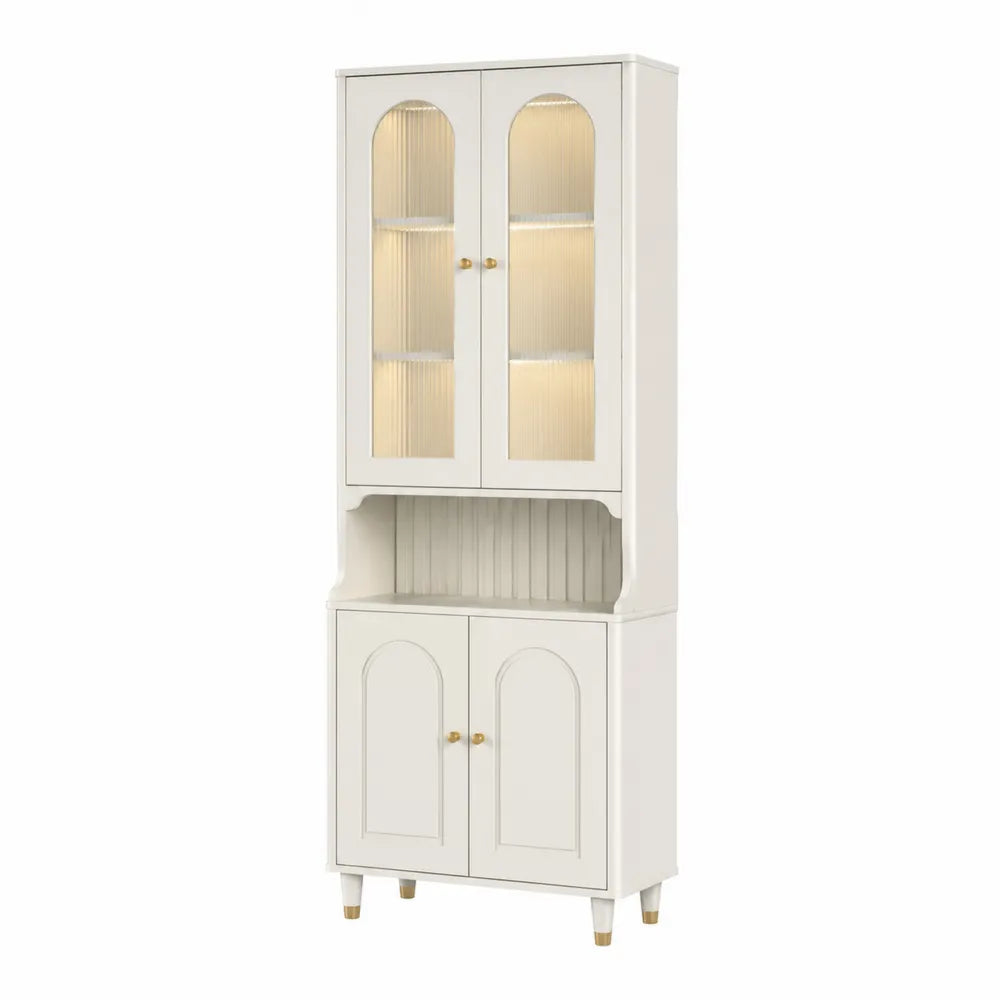 Credenza in Legno Bianco con Ante in Vetro Temperato 180x80x40 cm