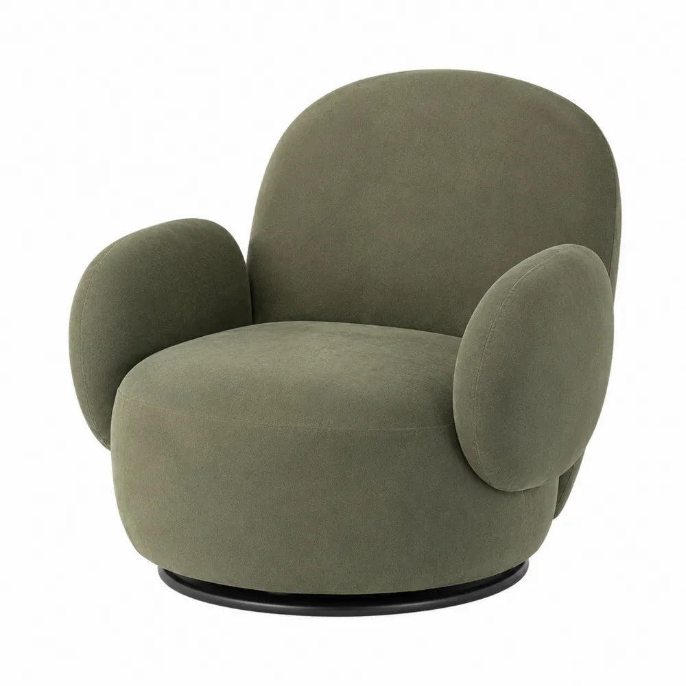Poltrona in tessuto verde oliva con base in metallo