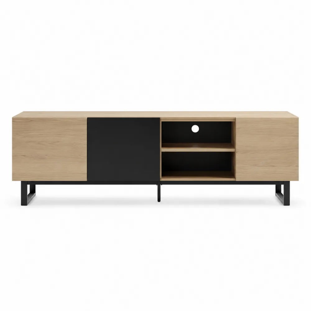 Mobile TV in legno chiaro e metallo nero 150x40x45 cm
