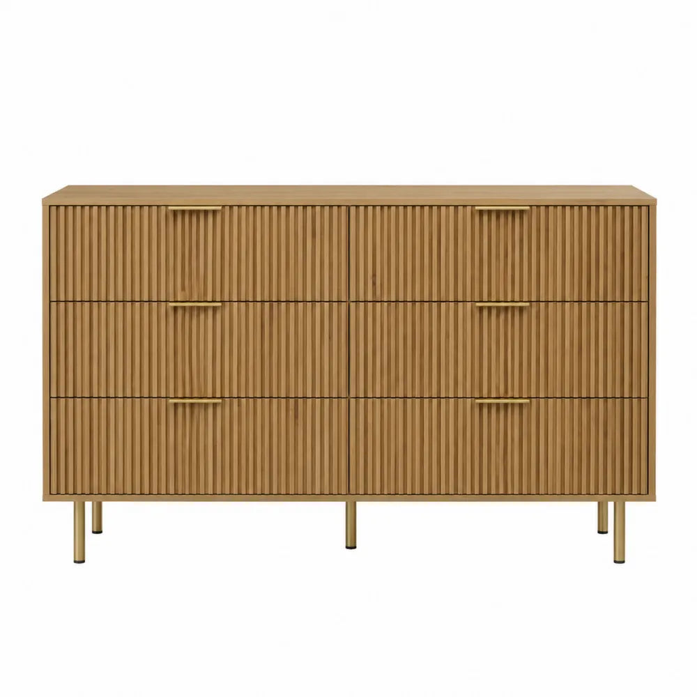 Cassettiera in legno di bambù a 6 cassetti con maniglie in metallo 120x40x90 cm