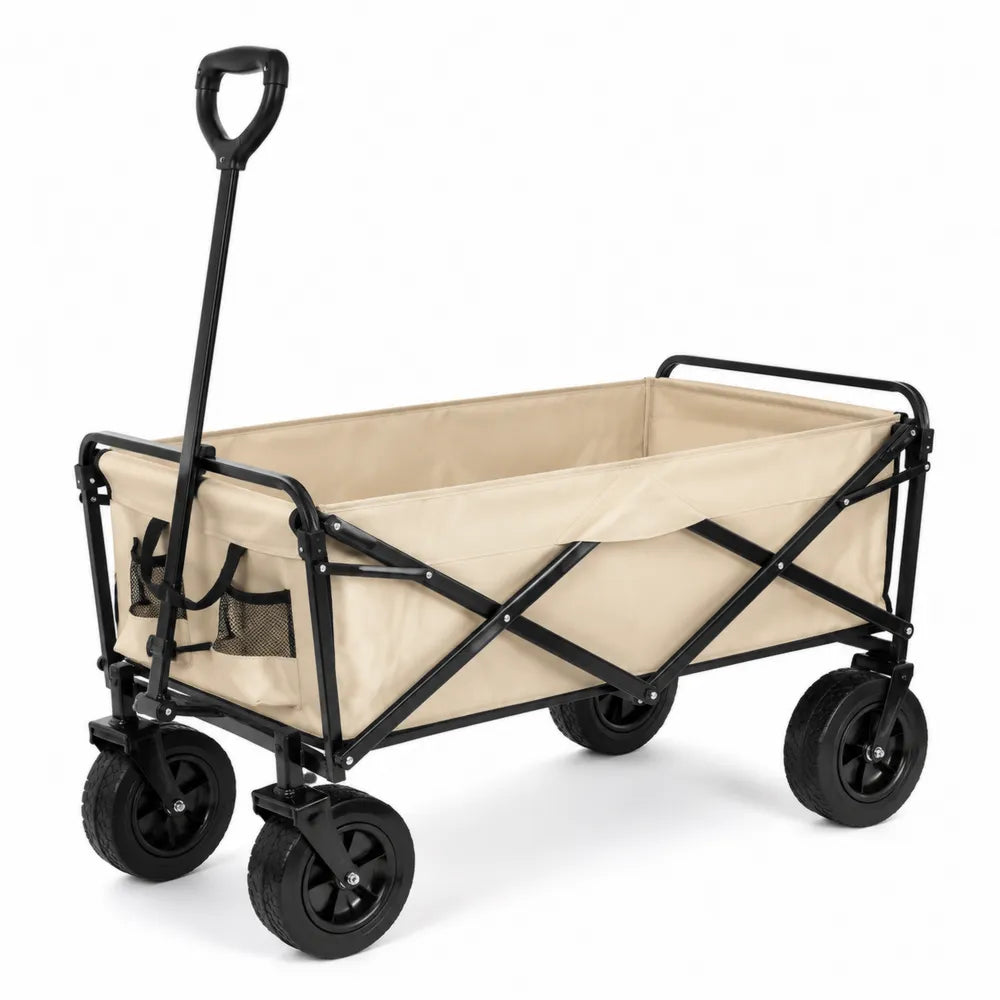Carrello pieghevole in acciaio e poliestere beige con ruote in polietilene