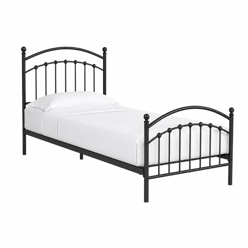Letto singolo in metallo nero con testiera e pediera