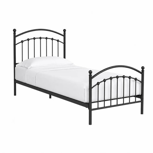 Letto singolo in metallo nero con testiera e pediera