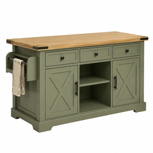 Isola cucina in legno con 3 cassetti verde