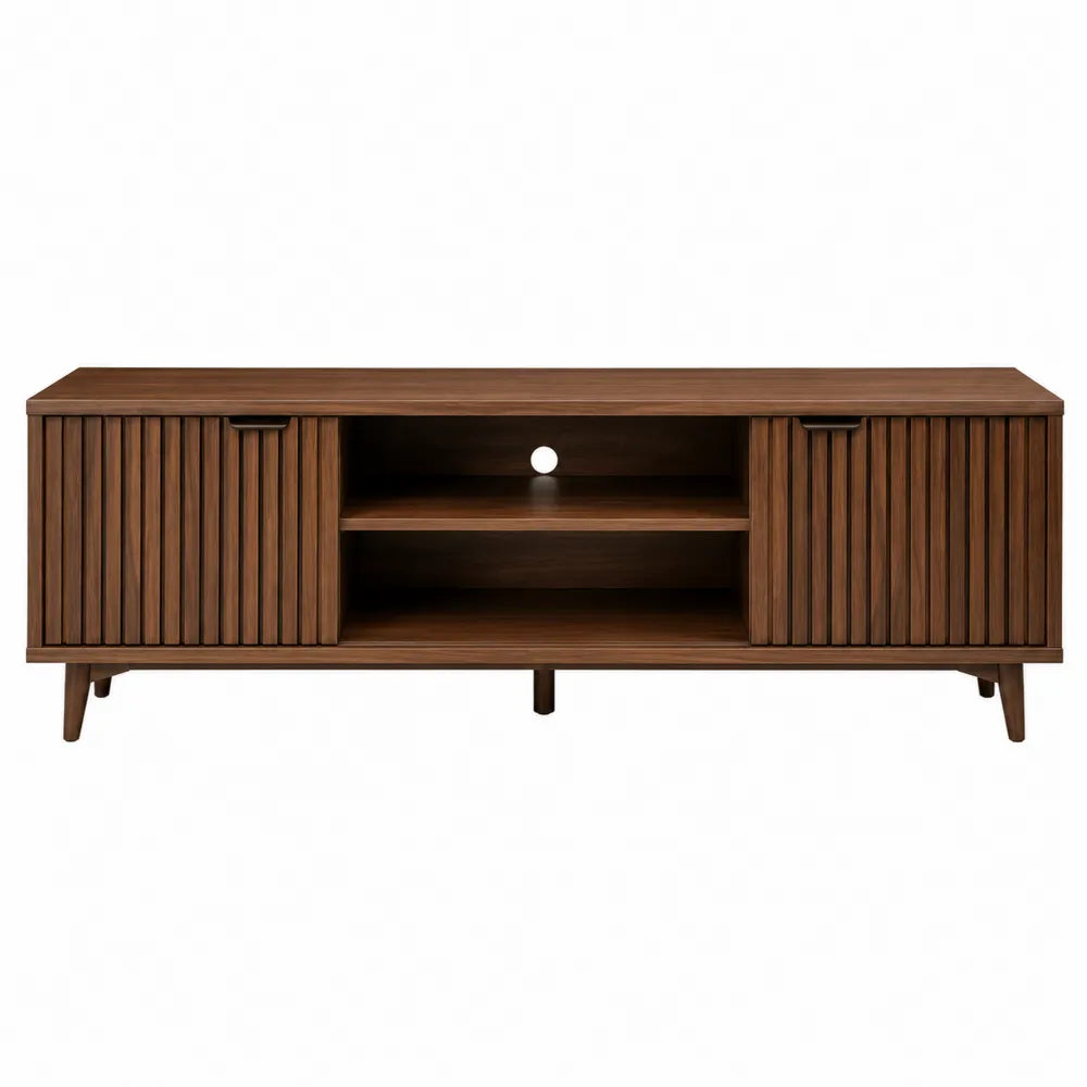 Mobile TV in legno marrone con ante a doghe, 150x40x50 cm