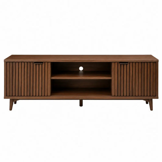 Mobile TV in legno marrone con ante a doghe, 150x40x50 cm