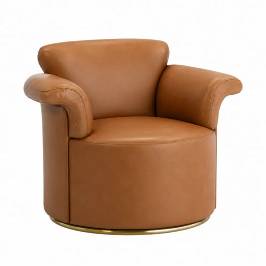 Poltrona Rotonda in Pelle e Metallo Marrone