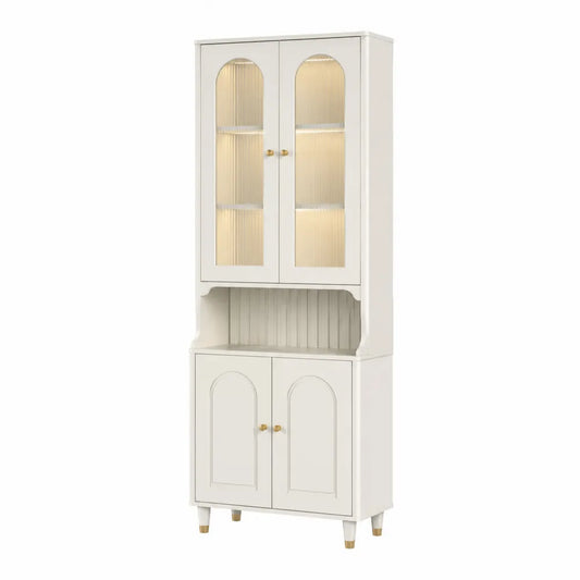 Credenza in Legno Bianco con Ante in Vetro Temperato 180x80x40 cm