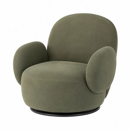 Poltrona in tessuto verde oliva con base in metallo