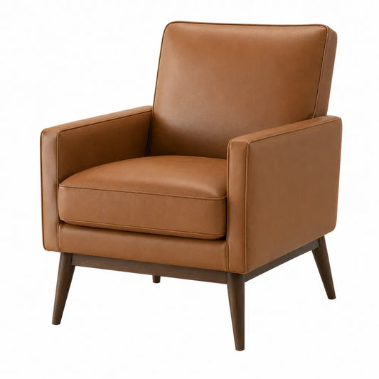 Poltrona in Pelle PU Marrone con Base in Legno Massello