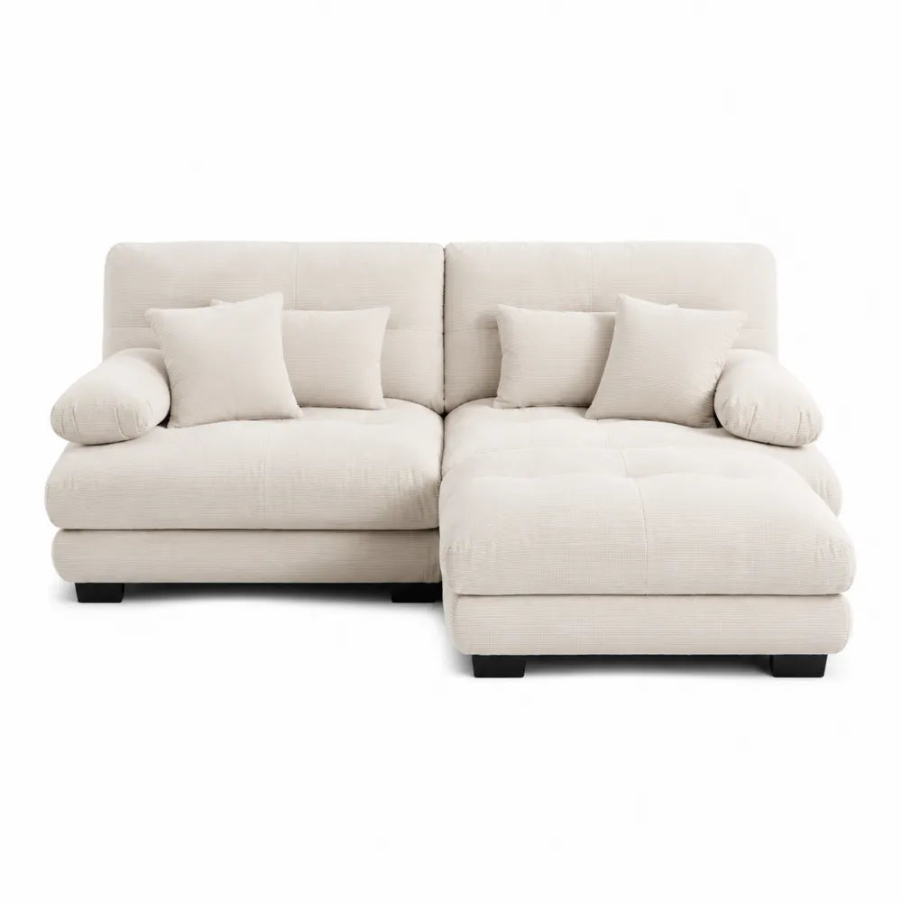 Divano angolare in tessuto beige con chaise longue
