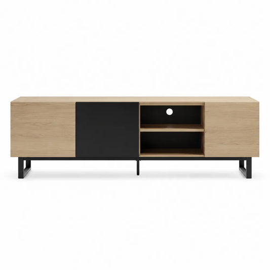 Mobile TV in legno chiaro e metallo nero 150x40x45 cm