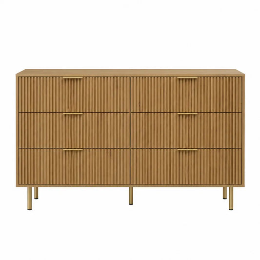 Cassettiera in legno di bambù a 6 cassetti con maniglie in metallo 120x40x90 cm