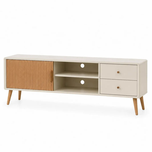 Mobile TV in MDF e legno di rovere con cassetti e anta scorrevole