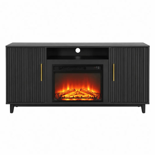 Mobile TV in MDF con Camino Elettrico Nero 152cm