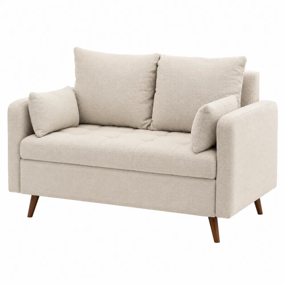 Divano a 2 posti in tessuto beige con gambe in legno