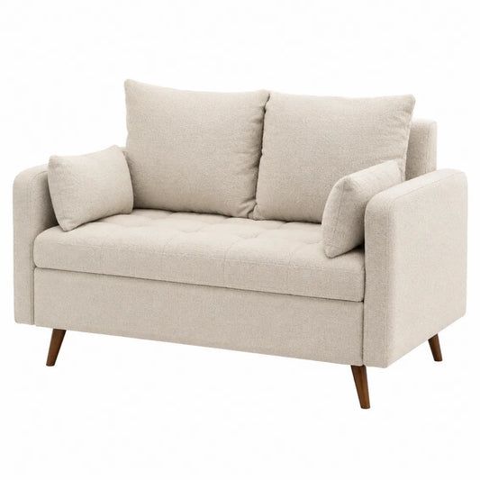 Divano a 2 posti in tessuto beige con gambe in legno